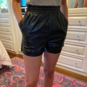 Black leather paper bag shorts